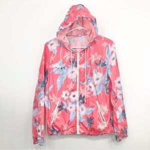 American Eagle Outfitters Pink Tropical Floral Zip Up Windbreaker Jacket